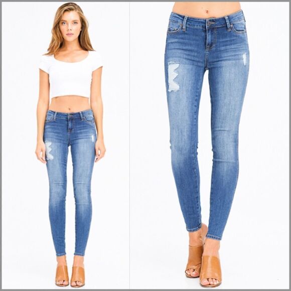 Body Sculpt Slimming Distressed Skinny Jeans - Picture 1 of 9